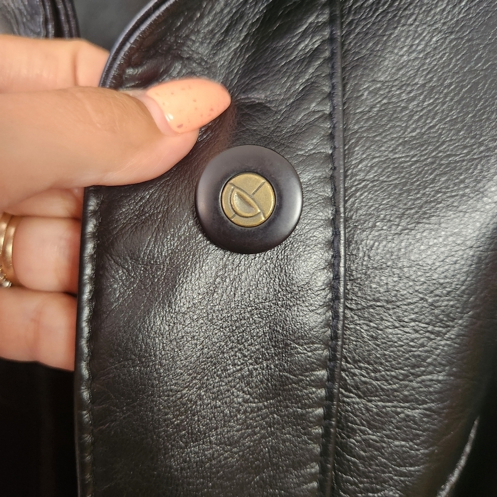 Vintage Black Leather Coat Jacket Midi 90s 1990s Womens Size 1X Loose Oversized - Picture 8 of 15
